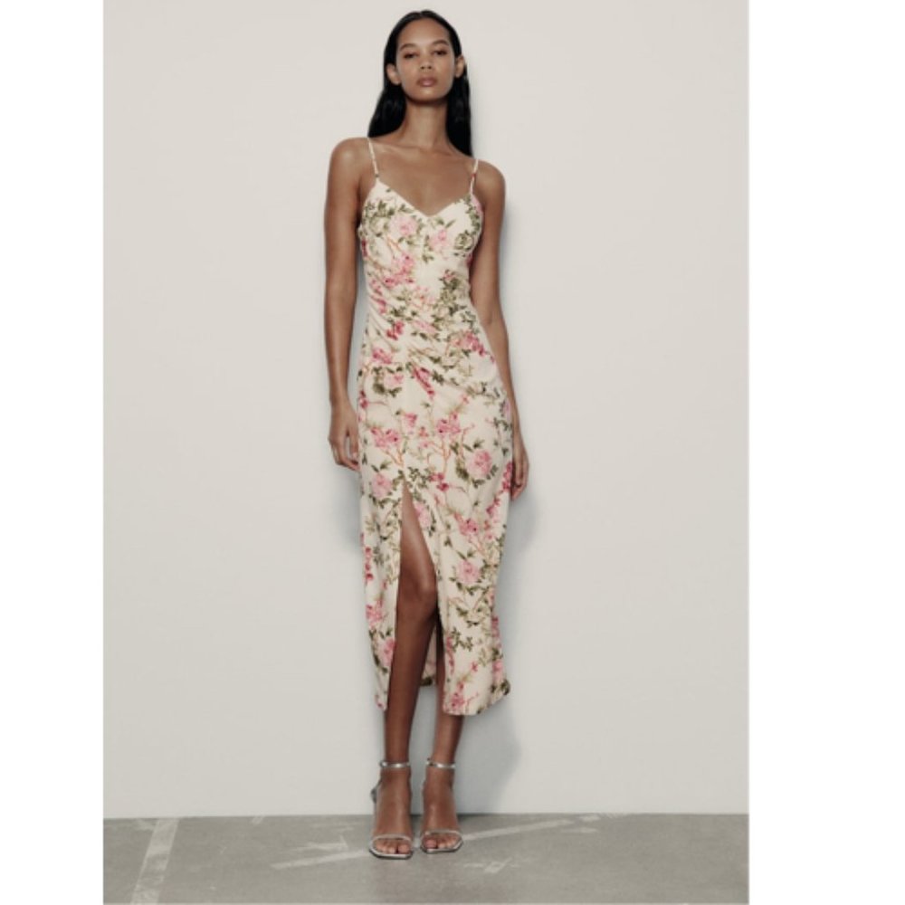 NWT Zara Midi Floral Print Dress - Size XL